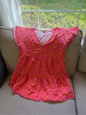 Old Navy Pink and Orange Floral V-Neck Women’s Dress